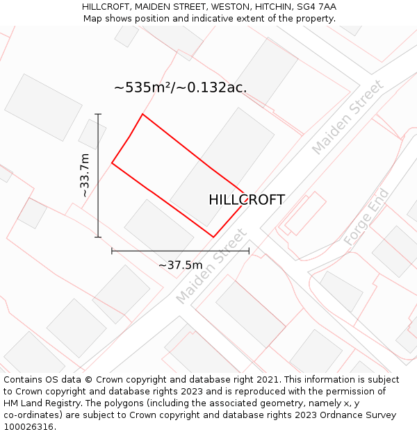 HILLCROFT, MAIDEN STREET, WESTON, HITCHIN, SG4 7AA: Plot and title map