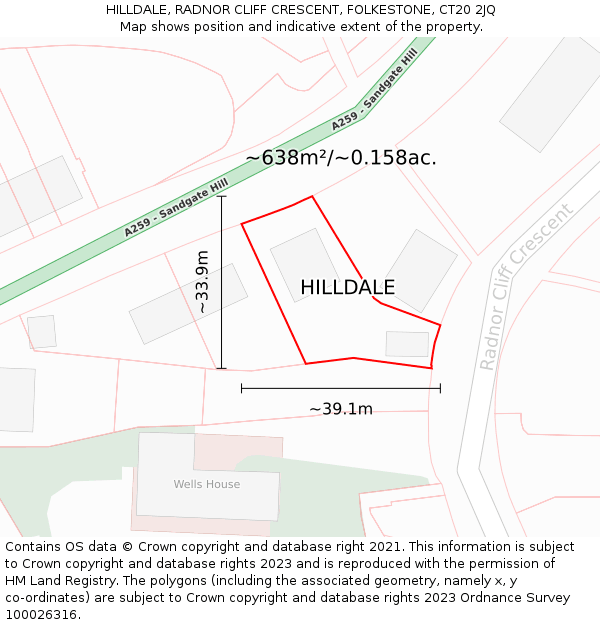 HILLDALE, RADNOR CLIFF CRESCENT, FOLKESTONE, CT20 2JQ: Plot and title map