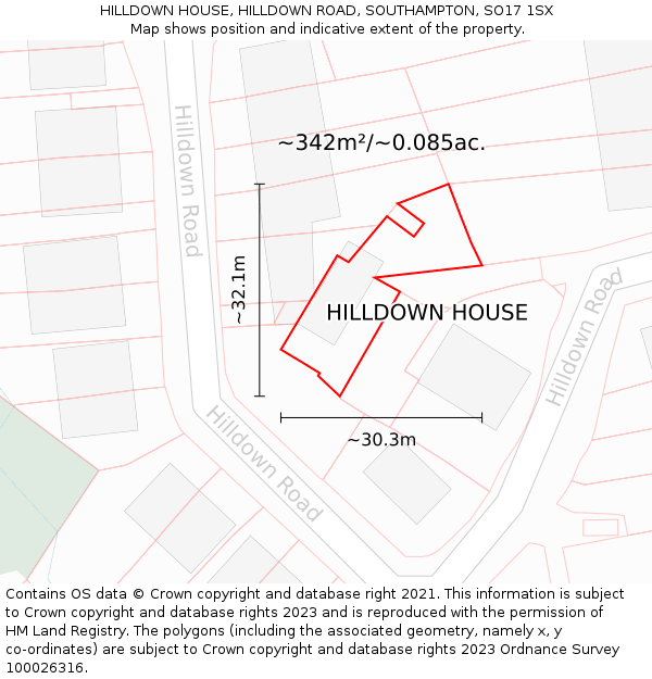 HILLDOWN HOUSE, HILLDOWN ROAD, SOUTHAMPTON, SO17 1SX: Plot and title map