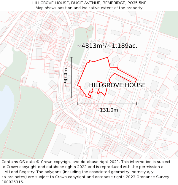 HILLGROVE HOUSE, DUCIE AVENUE, BEMBRIDGE, PO35 5NE: Plot and title map