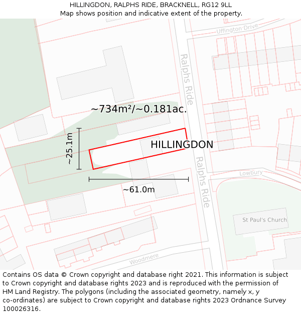 HILLINGDON, RALPHS RIDE, BRACKNELL, RG12 9LL: Plot and title map