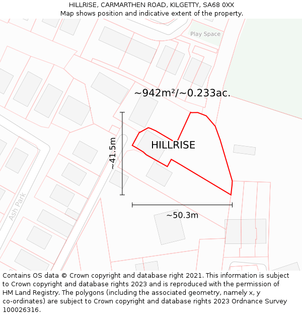 HILLRISE, CARMARTHEN ROAD, KILGETTY, SA68 0XX: Plot and title map