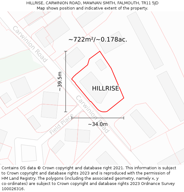 HILLRISE, CARWINION ROAD, MAWNAN SMITH, FALMOUTH, TR11 5JD: Plot and title map