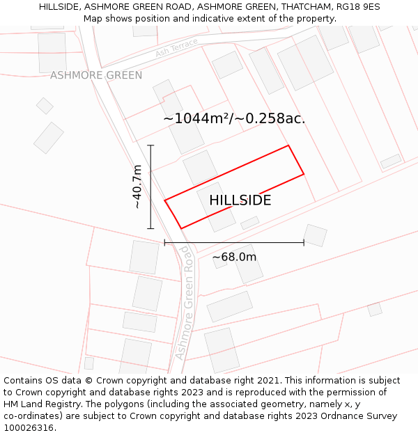 HILLSIDE, ASHMORE GREEN ROAD, ASHMORE GREEN, THATCHAM, RG18 9ES: Plot and title map