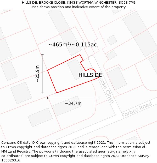 HILLSIDE, BROOKE CLOSE, KINGS WORTHY, WINCHESTER, SO23 7PG: Plot and title map