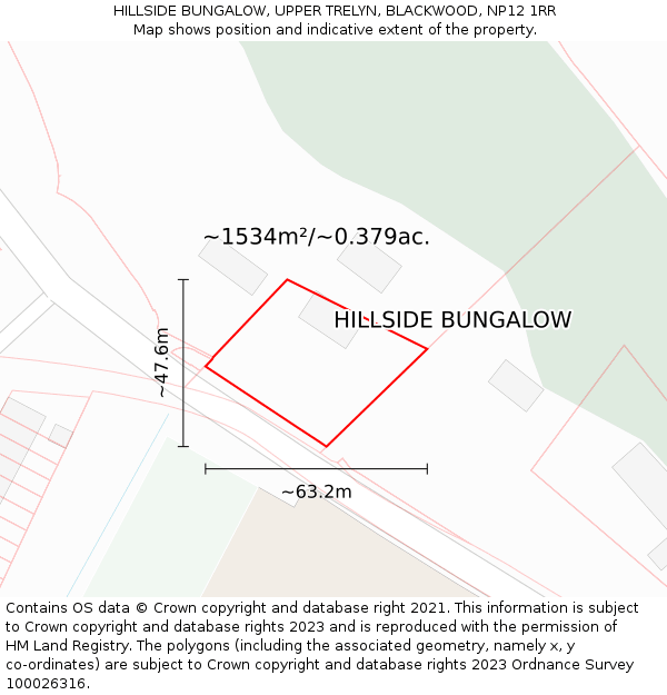 HILLSIDE BUNGALOW, UPPER TRELYN, BLACKWOOD, NP12 1RR: Plot and title map