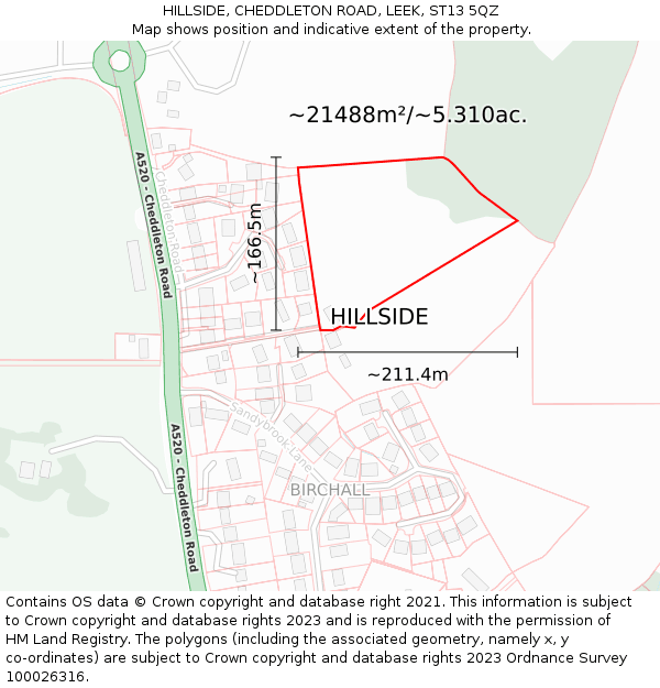 HILLSIDE, CHEDDLETON ROAD, LEEK, ST13 5QZ: Plot and title map