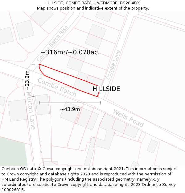 HILLSIDE, COMBE BATCH, WEDMORE, BS28 4DX: Plot and title map