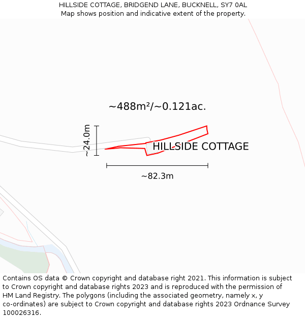HILLSIDE COTTAGE, BRIDGEND LANE, BUCKNELL, SY7 0AL: Plot and title map