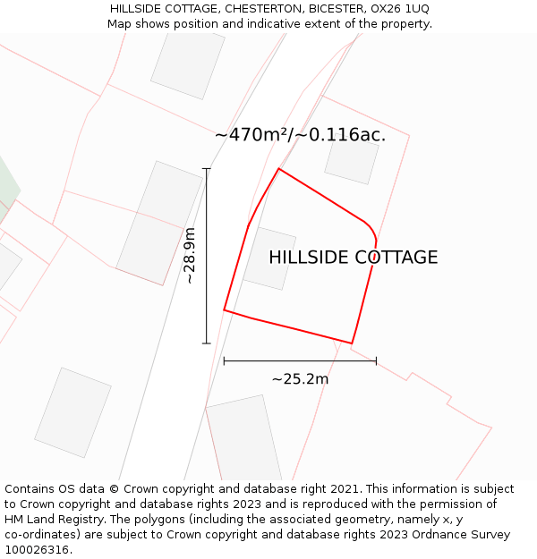 HILLSIDE COTTAGE, CHESTERTON, BICESTER, OX26 1UQ: Plot and title map