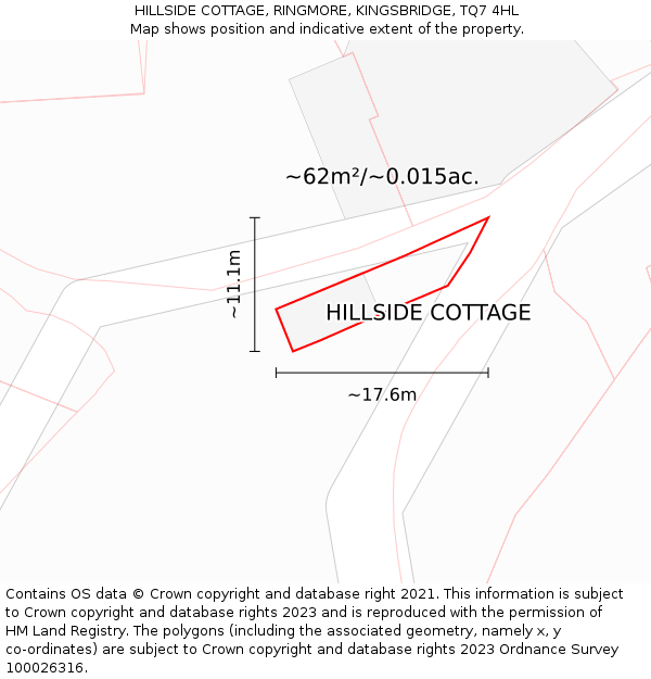 HILLSIDE COTTAGE, RINGMORE, KINGSBRIDGE, TQ7 4HL: Plot and title map