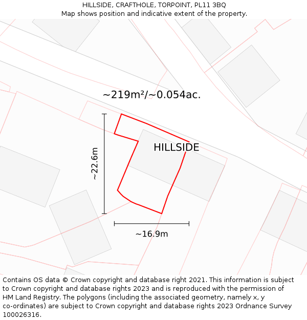 HILLSIDE, CRAFTHOLE, TORPOINT, PL11 3BQ: Plot and title map