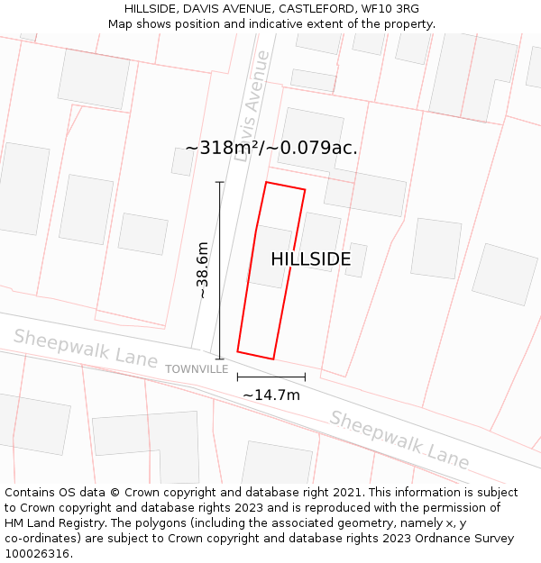 HILLSIDE, DAVIS AVENUE, CASTLEFORD, WF10 3RG: Plot and title map
