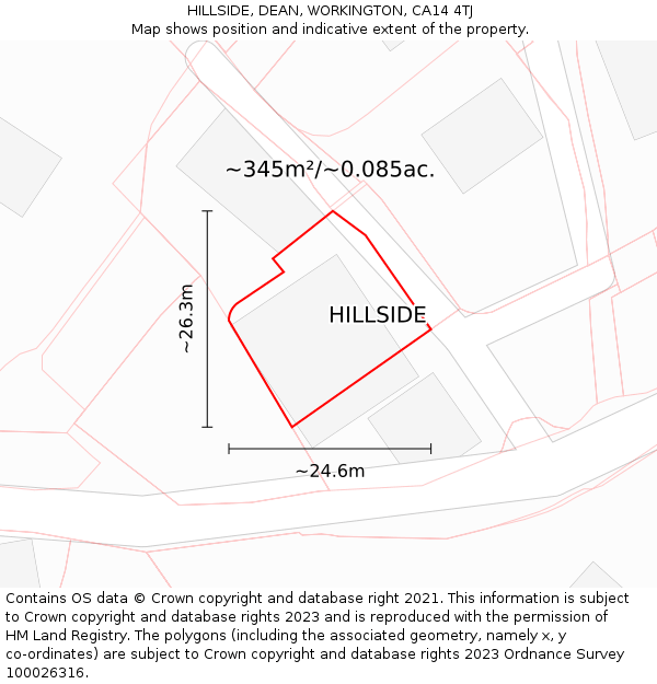 HILLSIDE, DEAN, WORKINGTON, CA14 4TJ: Plot and title map