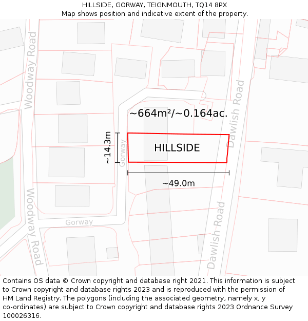 HILLSIDE, GORWAY, TEIGNMOUTH, TQ14 8PX: Plot and title map