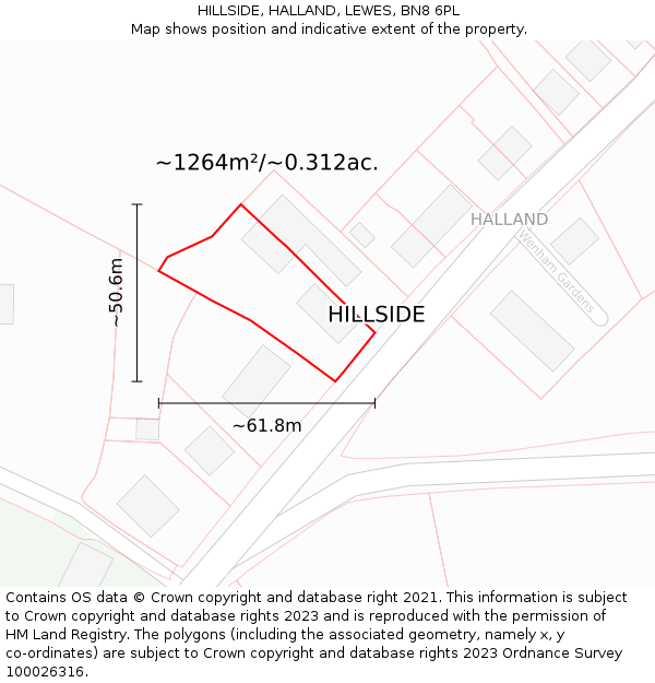 HILLSIDE, HALLAND, LEWES, BN8 6PL: Plot and title map