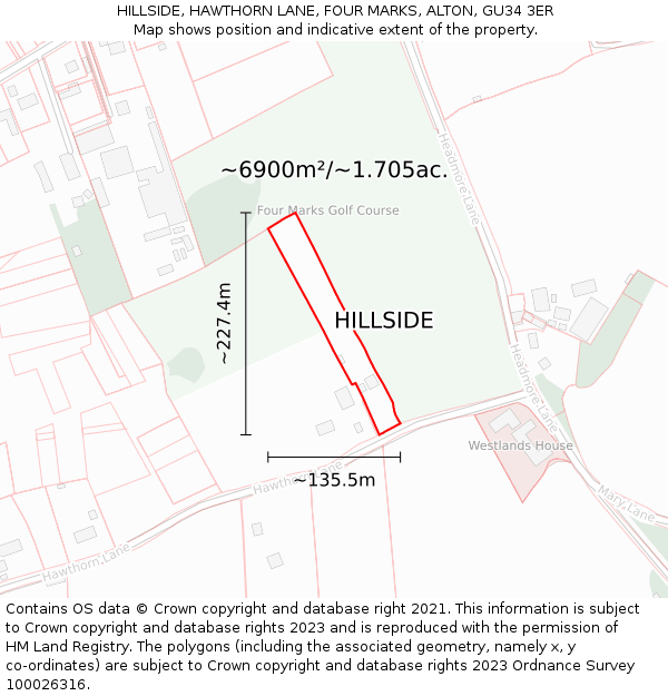 HILLSIDE, HAWTHORN LANE, FOUR MARKS, ALTON, GU34 3ER: Plot and title map