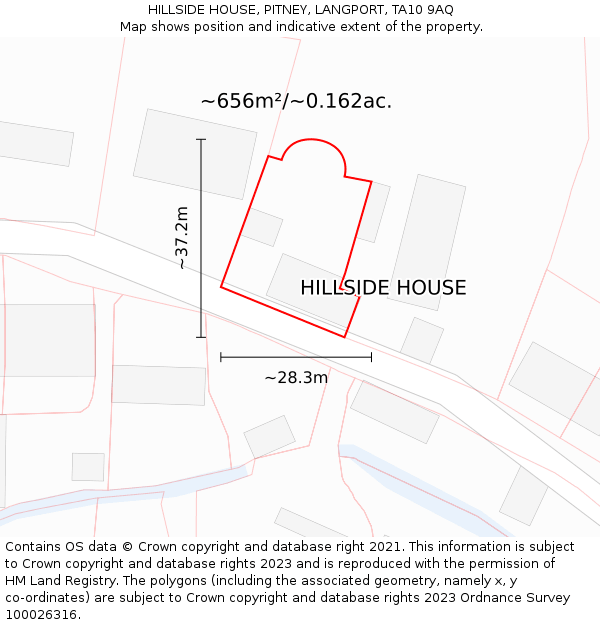 HILLSIDE HOUSE, PITNEY, LANGPORT, TA10 9AQ: Plot and title map