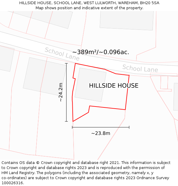 HILLSIDE HOUSE, SCHOOL LANE, WEST LULWORTH, WAREHAM, BH20 5SA: Plot and title map