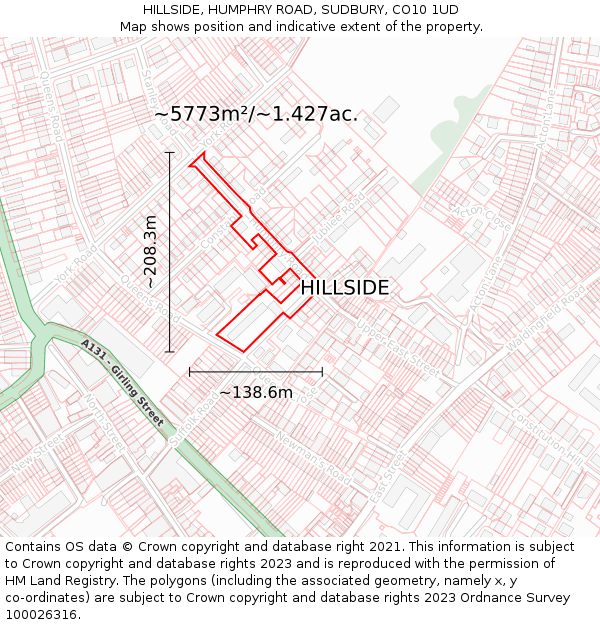 HILLSIDE, HUMPHRY ROAD, SUDBURY, CO10 1UD: Plot and title map
