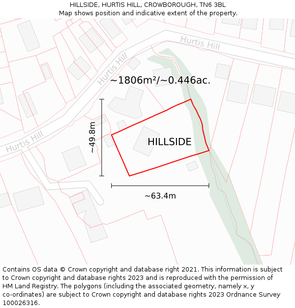 HILLSIDE, HURTIS HILL, CROWBOROUGH, TN6 3BL: Plot and title map