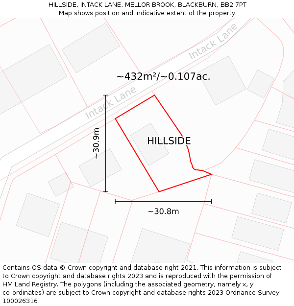 HILLSIDE, INTACK LANE, MELLOR BROOK, BLACKBURN, BB2 7PT: Plot and title map