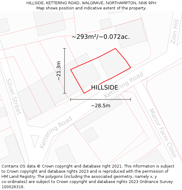 HILLSIDE, KETTERING ROAD, WALGRAVE, NORTHAMPTON, NN6 9PH: Plot and title map