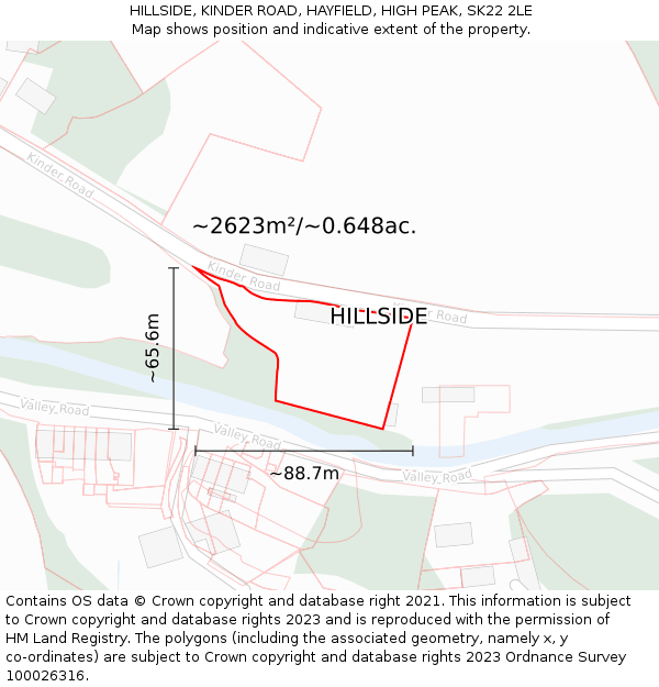 HILLSIDE, KINDER ROAD, HAYFIELD, HIGH PEAK, SK22 2LE: Plot and title map