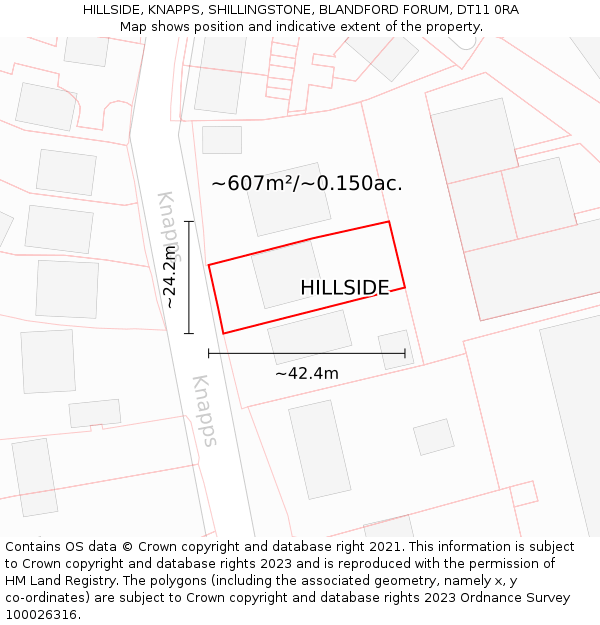 HILLSIDE, KNAPPS, SHILLINGSTONE, BLANDFORD FORUM, DT11 0RA: Plot and title map