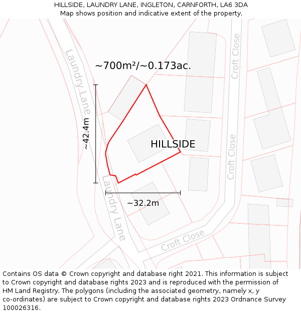 HILLSIDE, LAUNDRY LANE, INGLETON, CARNFORTH, LA6 3DA: Plot and title map