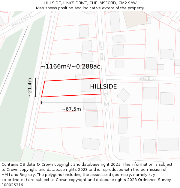 HILLSIDE, LINKS DRIVE, CHELMSFORD, CM2 9AW: Plot and title map