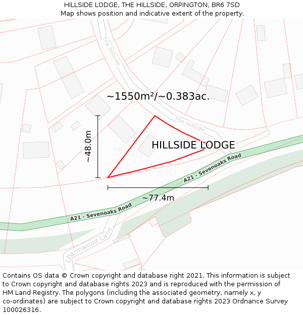 HILLSIDE LODGE, THE HILLSIDE, ORPINGTON, BR6 7SD: Plot and title map