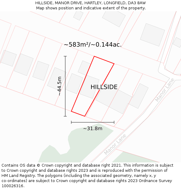 HILLSIDE, MANOR DRIVE, HARTLEY, LONGFIELD, DA3 8AW: Plot and title map