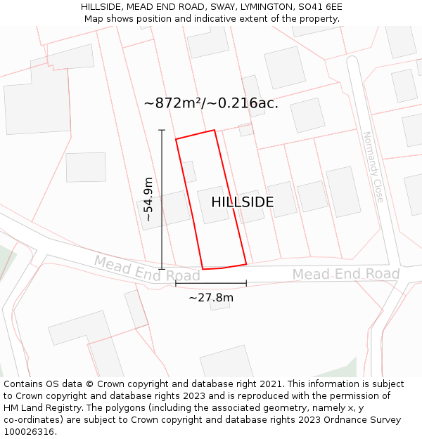 HILLSIDE, MEAD END ROAD, SWAY, LYMINGTON, SO41 6EE: Plot and title map