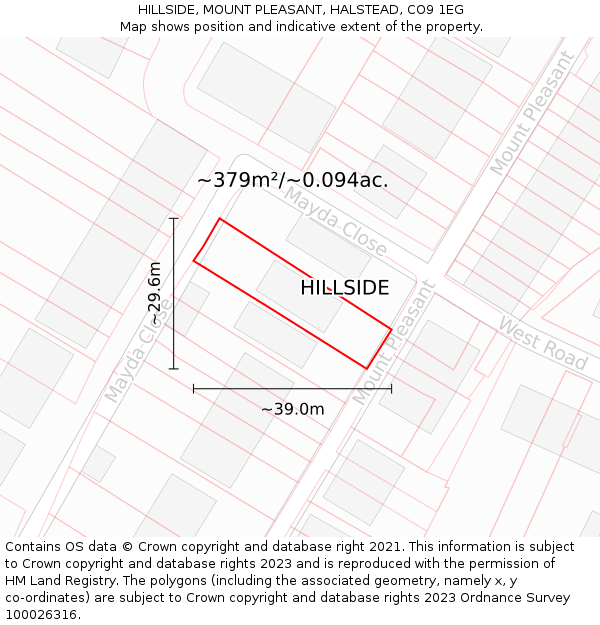 HILLSIDE, MOUNT PLEASANT, HALSTEAD, CO9 1EG: Plot and title map