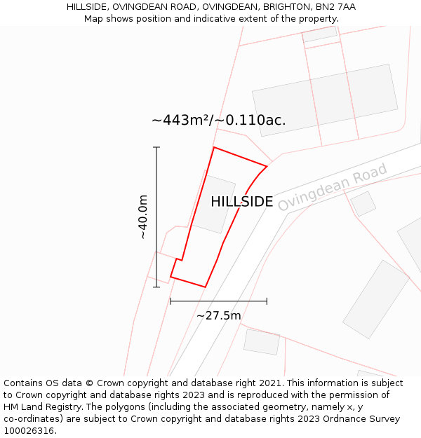 HILLSIDE, OVINGDEAN ROAD, OVINGDEAN, BRIGHTON, BN2 7AA: Plot and title map