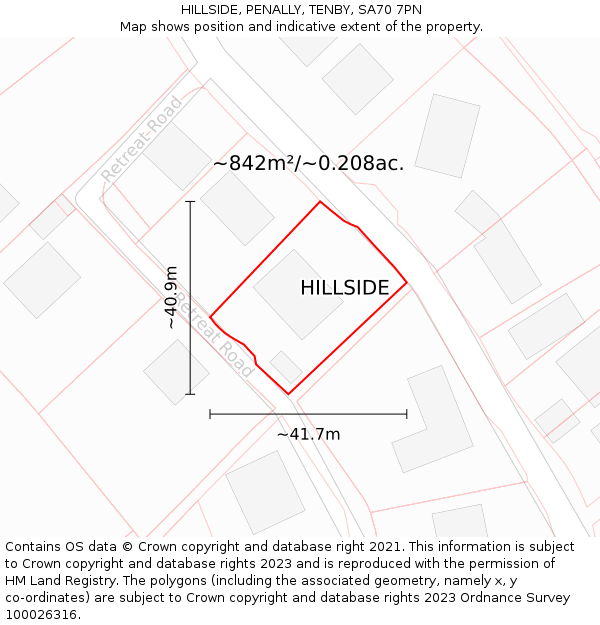 HILLSIDE, PENALLY, TENBY, SA70 7PN: Plot and title map