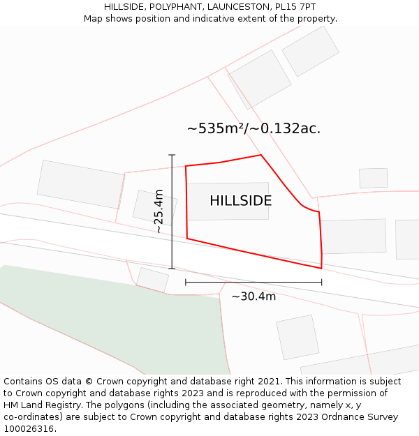 HILLSIDE, POLYPHANT, LAUNCESTON, PL15 7PT: Plot and title map