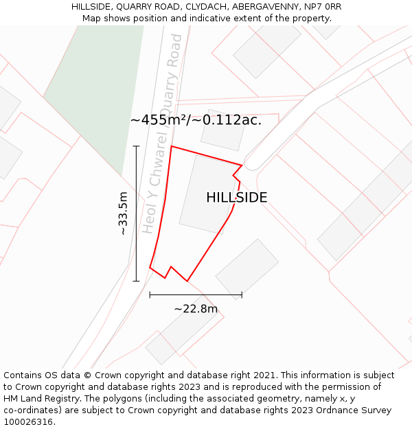 HILLSIDE, QUARRY ROAD, CLYDACH, ABERGAVENNY, NP7 0RR: Plot and title map