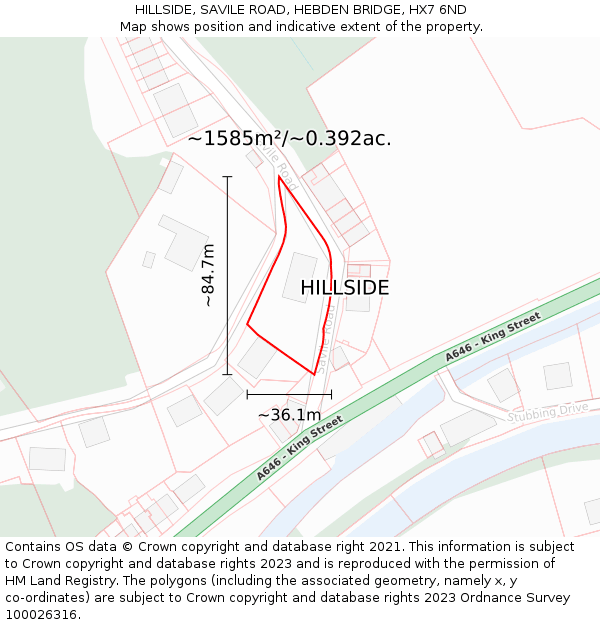 HILLSIDE, SAVILE ROAD, HEBDEN BRIDGE, HX7 6ND: Plot and title map