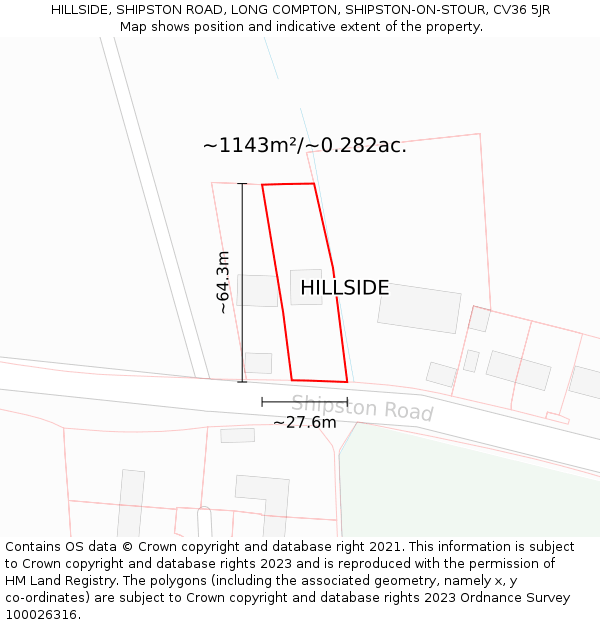 HILLSIDE, SHIPSTON ROAD, LONG COMPTON, SHIPSTON-ON-STOUR, CV36 5JR: Plot and title map