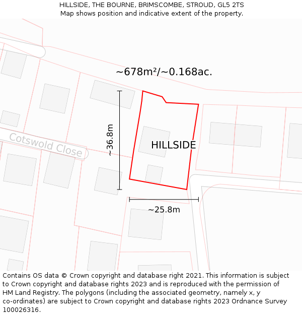 HILLSIDE, THE BOURNE, BRIMSCOMBE, STROUD, GL5 2TS: Plot and title map