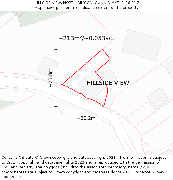 HILLSIDE VIEW, NORTH DIMSON, GUNNISLAKE, PL18 9NZ: Plot and title map