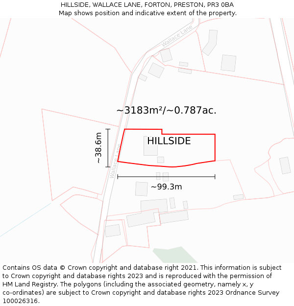 HILLSIDE, WALLACE LANE, FORTON, PRESTON, PR3 0BA: Plot and title map