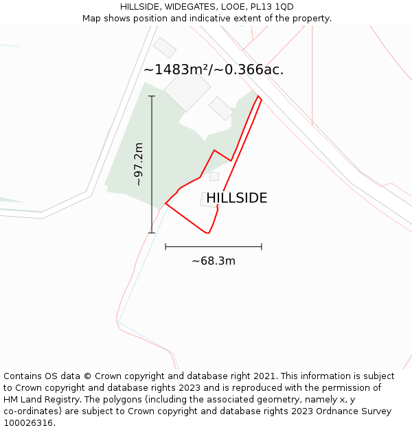 HILLSIDE, WIDEGATES, LOOE, PL13 1QD: Plot and title map