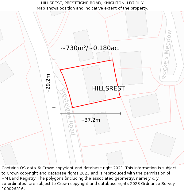 HILLSREST, PRESTEIGNE ROAD, KNIGHTON, LD7 1HY: Plot and title map