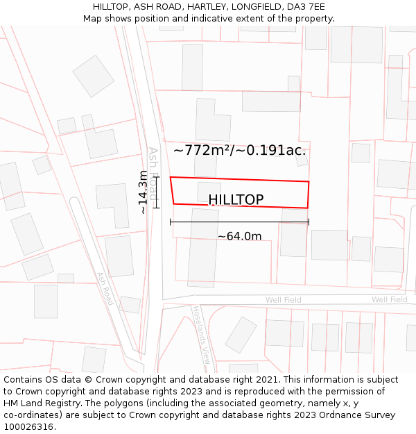 HILLTOP, ASH ROAD, HARTLEY, LONGFIELD, DA3 7EE: Plot and title map