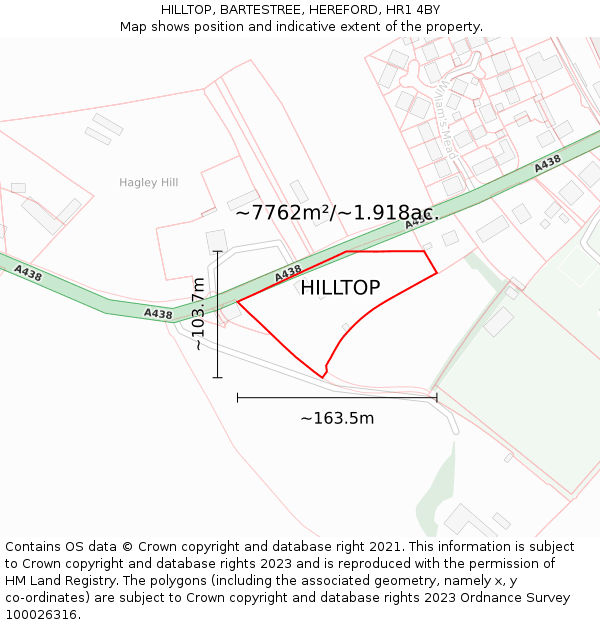 HILLTOP, BARTESTREE, HEREFORD, HR1 4BY: Plot and title map
