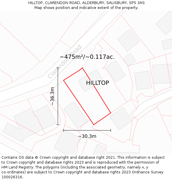 HILLTOP, CLARENDON ROAD, ALDERBURY, SALISBURY, SP5 3AS: Plot and title map