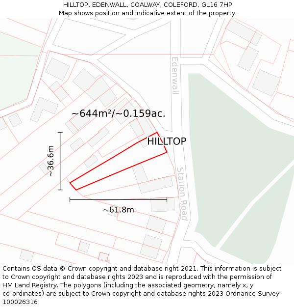 HILLTOP, EDENWALL, COALWAY, COLEFORD, GL16 7HP: Plot and title map